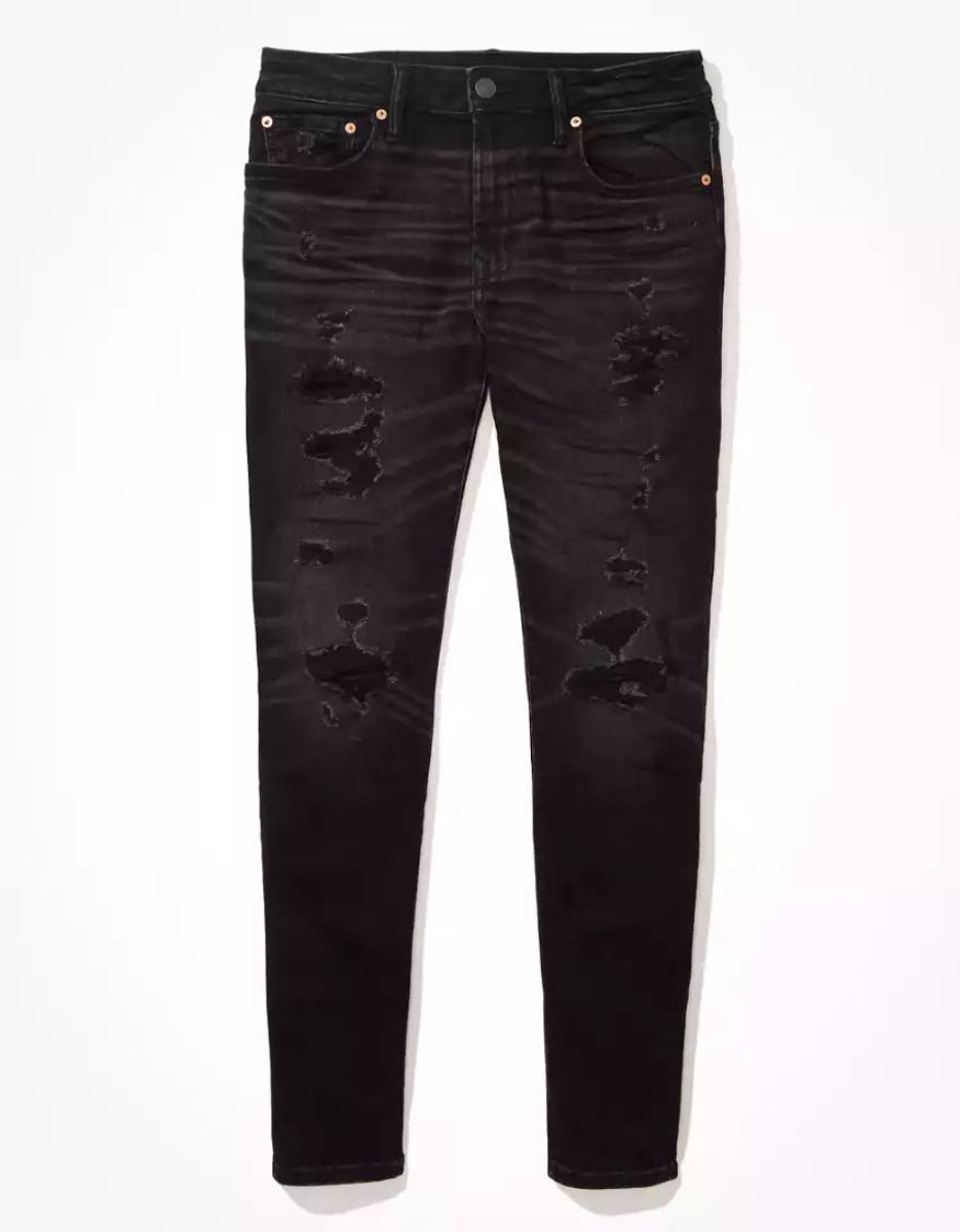 Jean American Eagle AE AirFlexPatched Mince Noir Homme | MFK-06674639